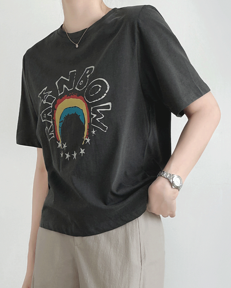 플리 레인보우 반소매 티셔츠